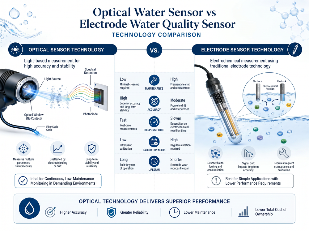 optical water sensor vs electrode water quality sensor technology comparison