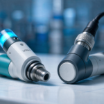 Optical water quality sensor probe and membrane electrochemical probe side by side on a workbench